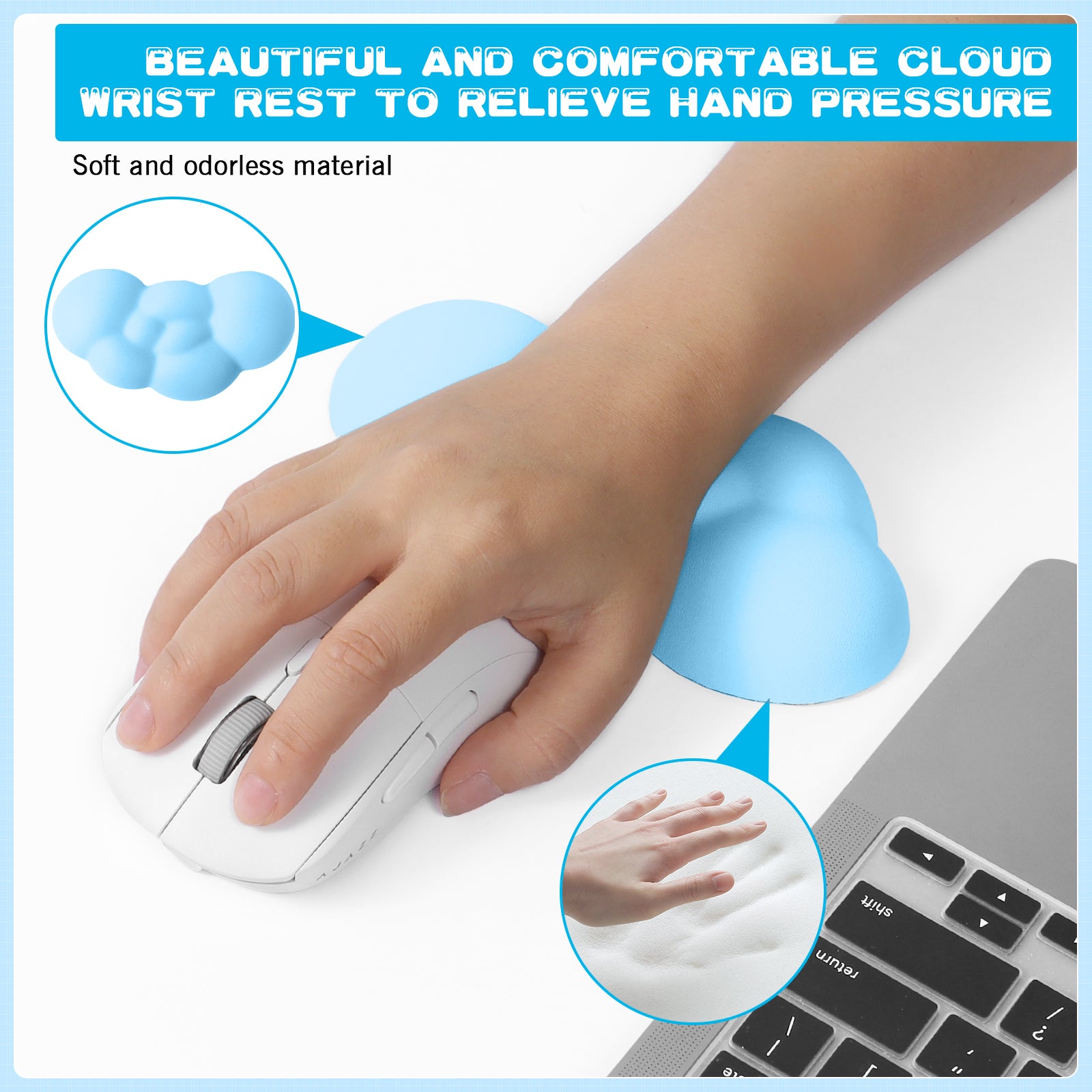 MAMBASNAKE Cloud Wrist Rest for Keyboard and Mouse, 2 in 1 Mouse pad Rests with Coaster, Ergonomic Design for Typing Pain Relief