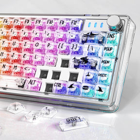 ATTACK SHARK K75 Mechanical Keyboard, Transparent PC Keycaps, Custom RGB Gaming Keyboard, Gasket QMK/VIA Keyboard, Linear Switch, Coiled Cable, TKL Hot Swappable Wired Keyboard for PC Gamer