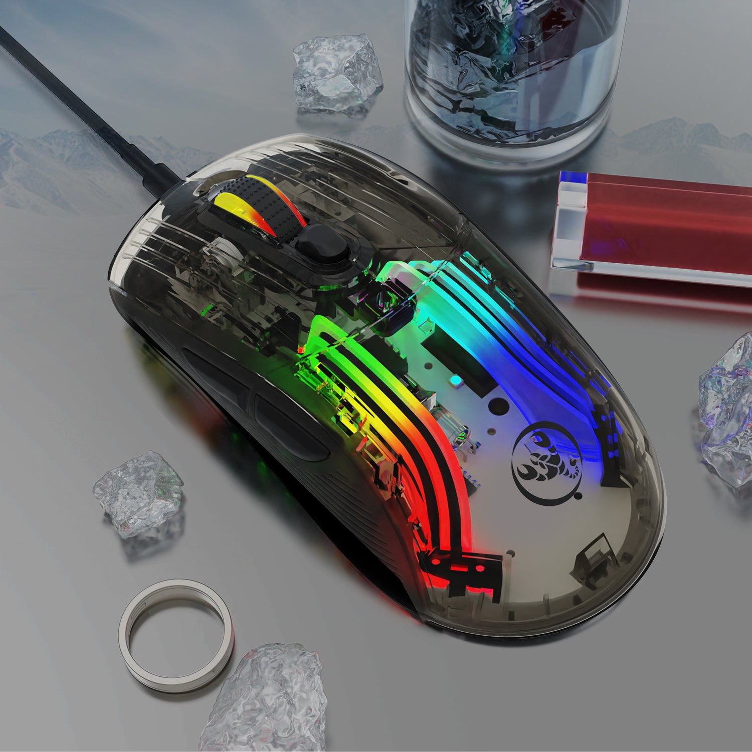 HXSJ X400 Transparent Mouse, Ultralight Wired Gaming Mouse, 13 RGB Backlit Mice, 6 Adjustable DPI 12800 Marco Program Mice, USB Optical Mice for Win10/Xbox/PS4/PS5/Mac/HP/Acer