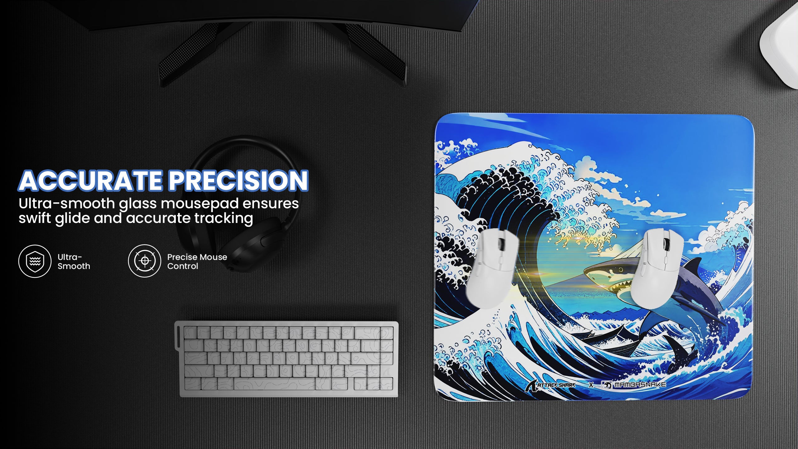 Tappetino per mouse da gioco in vetro temperato MAMBASNAKE CM05