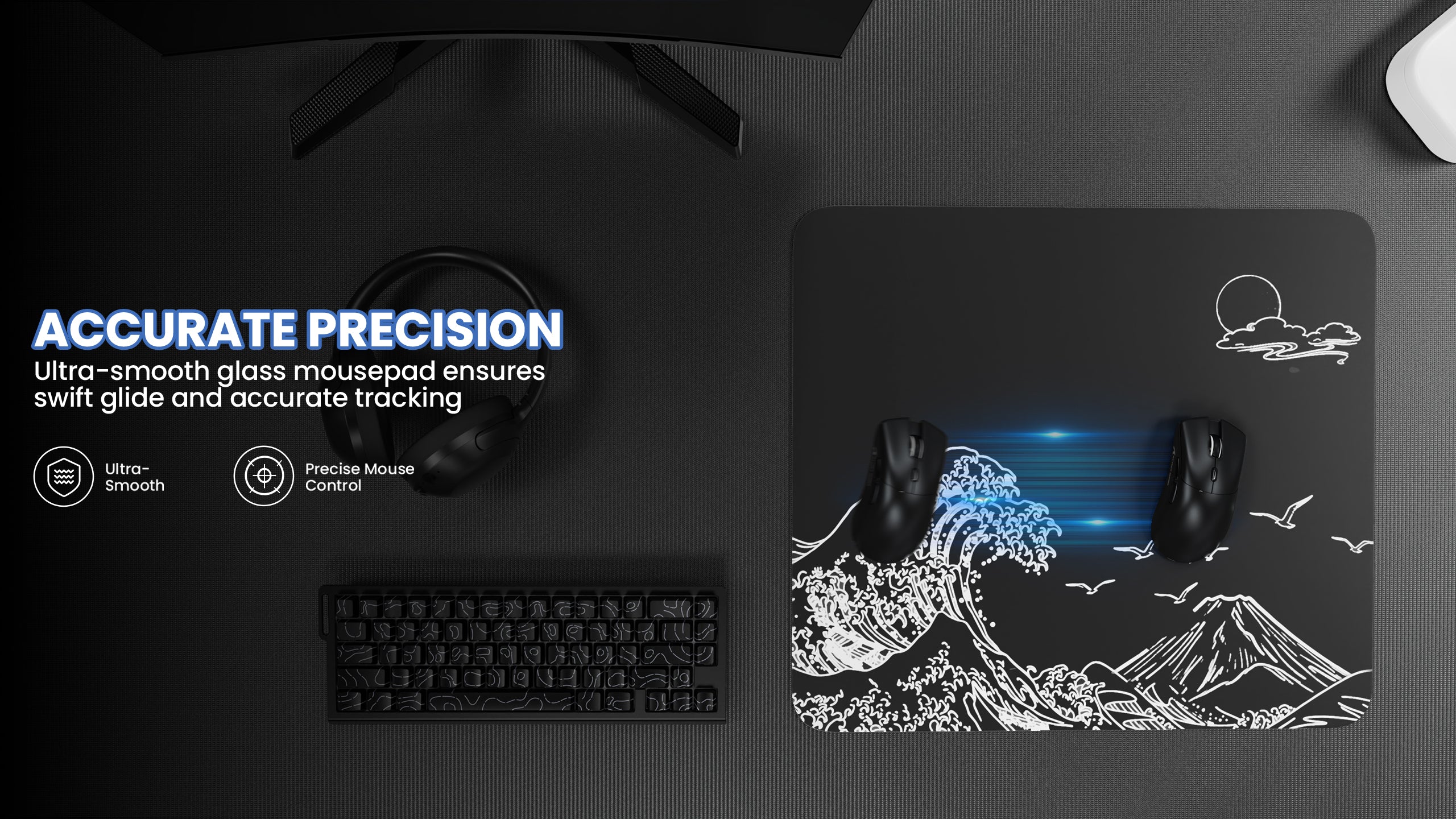 MAMBASNAKE CM05/CM05SE Tempered Glass Gaming Mouse Pad