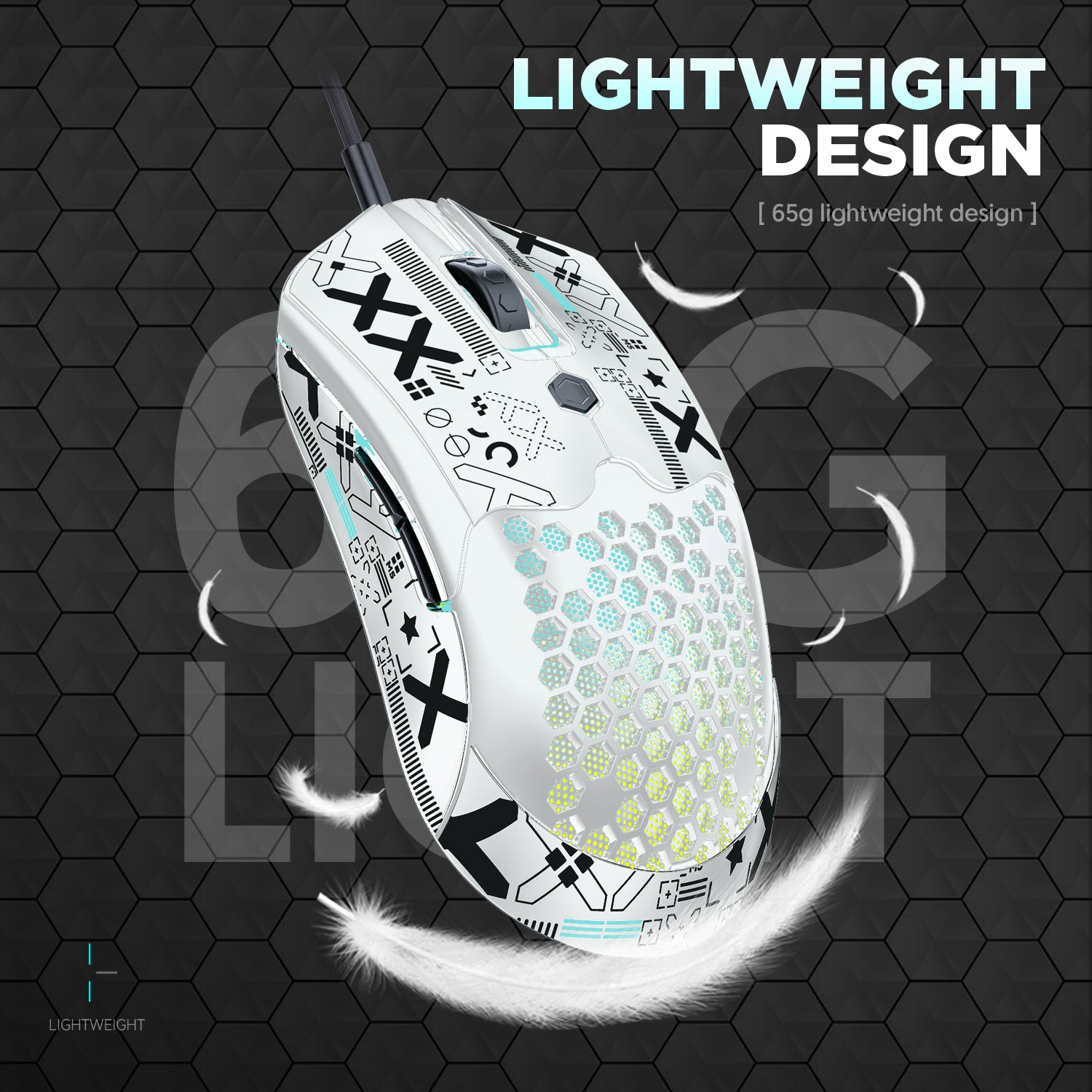 ZIYOU LANG M5PRO Ultralight Wired Gaming Mouse, Lightweight Honeycomb Shell, Pixart PAW3325, 6 Adjustable DPI 12000, 26 RGB Breathing Backlit Mice, 65g, USB Optical Model O Mice for Win11/Xbox/PS/Mac