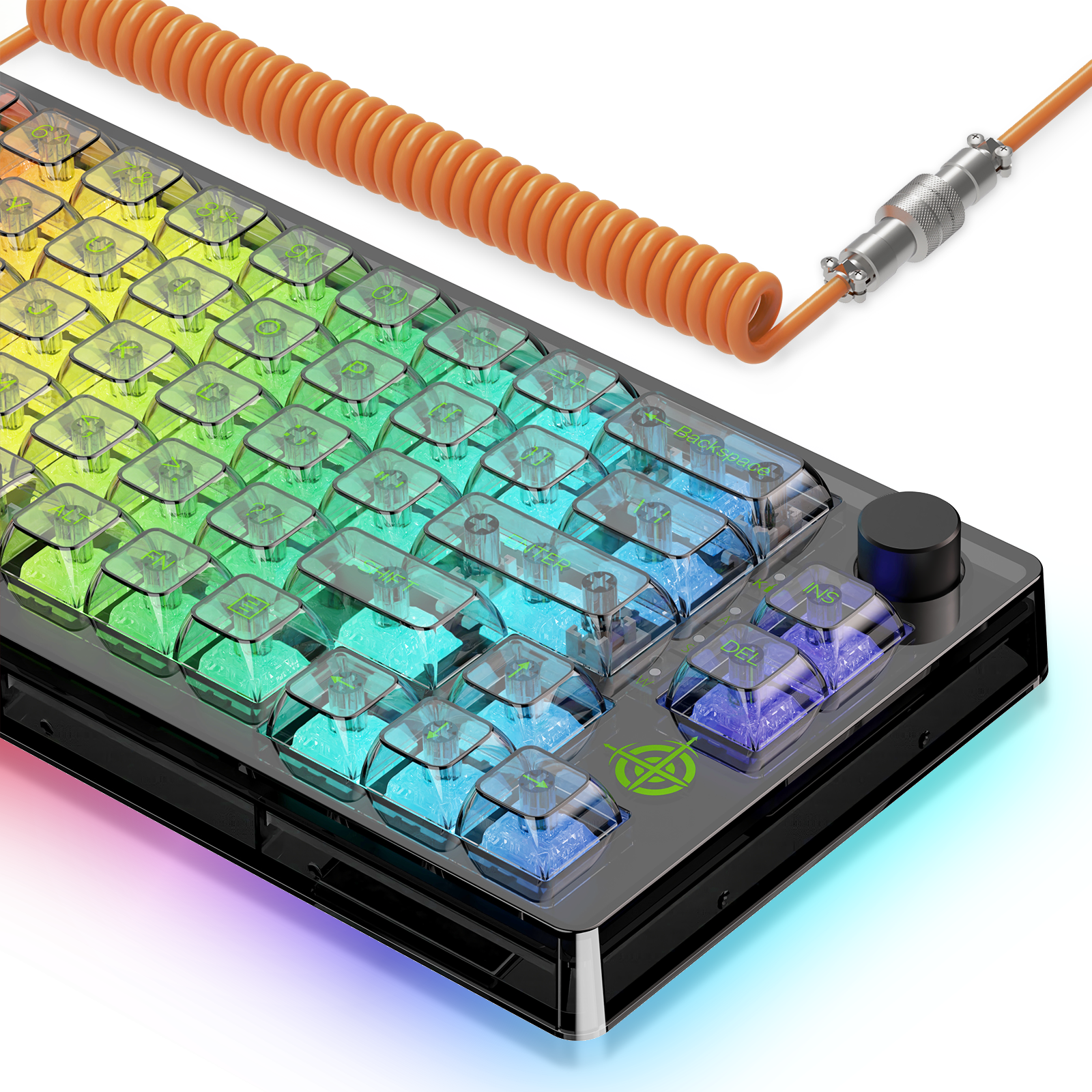 MAGIC-REFINER MK31 Wired Mechanical Gaming Transparent Keyboard, Hot Swappable, Coiled USB-C Cable, Linear Switch, Volume Knob