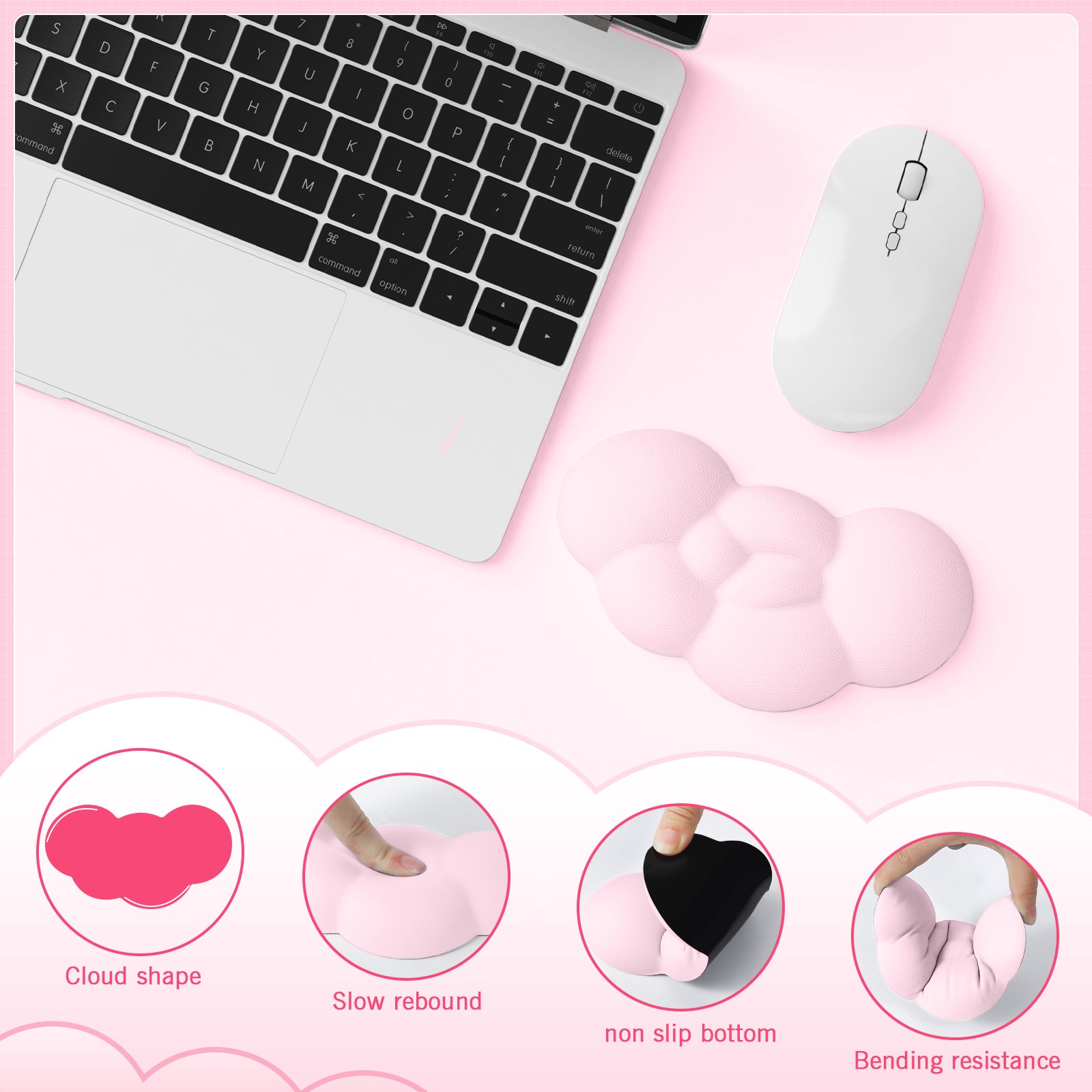 MAMBASNAKE Cloud Wrist Rest for Keyboard and Mouse, 2 in 1 Mouse pad Rests with Coaster, Ergonomic Design for Typing Pain Relief