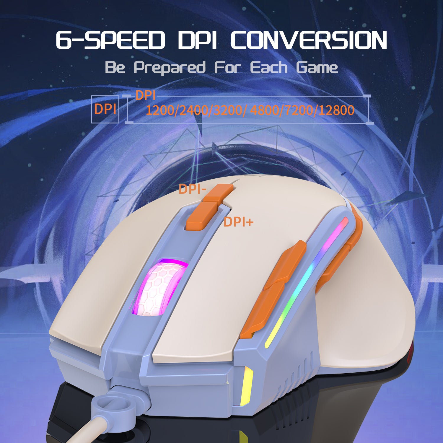 ZIYOU LANG M2 RGB Wired Gaming Mouse, Computer PC Mice USB Honeycomb Mouse Programmable, Adjustable 12800 DPI, for PS4/PC/Mac