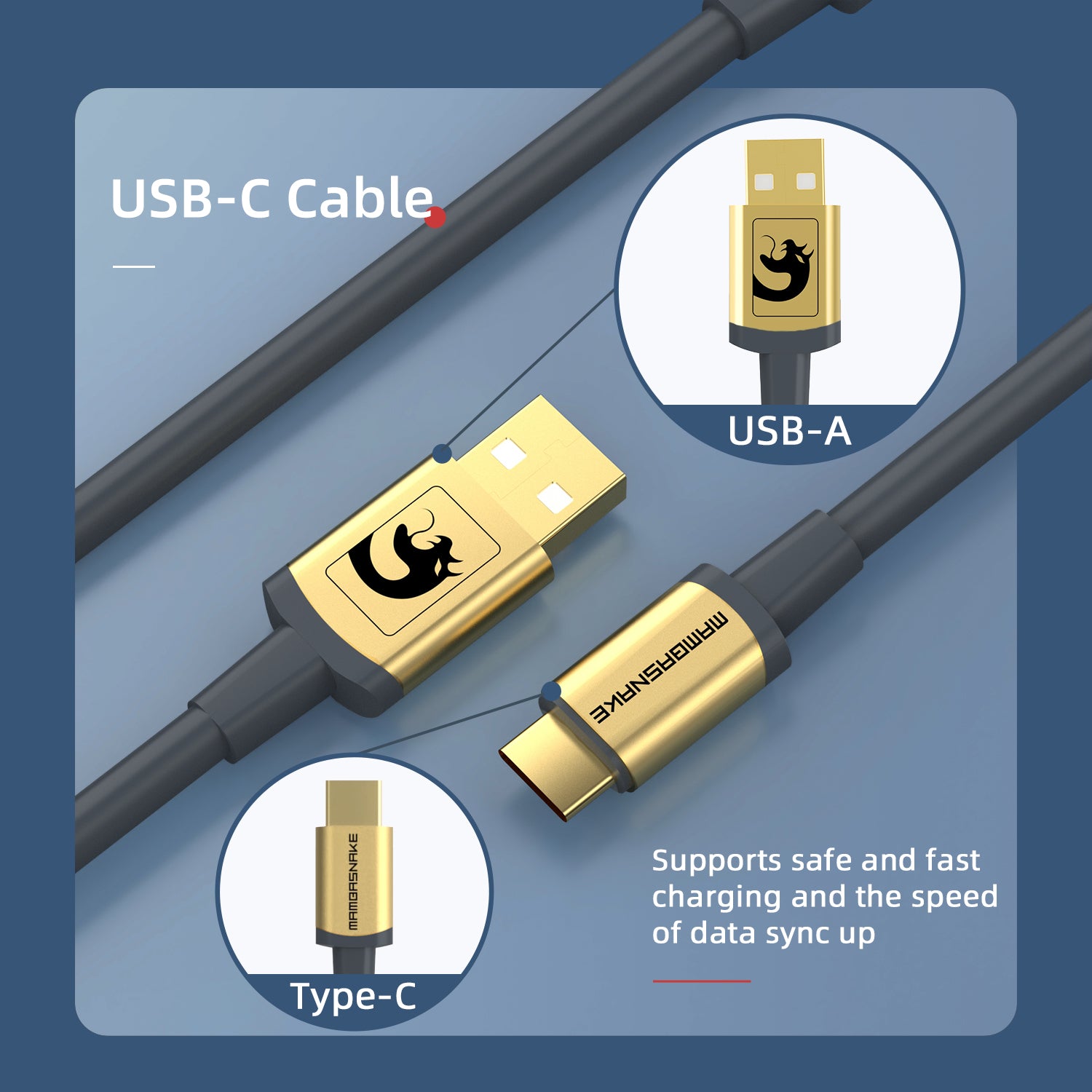 MAMBASNAKE Coiled Gaming Keyboard Cable, Pro Custom USB-C Cable for Mechanical Keyboard, TPU Spring Type-C Cable with Metal Aviation Connector