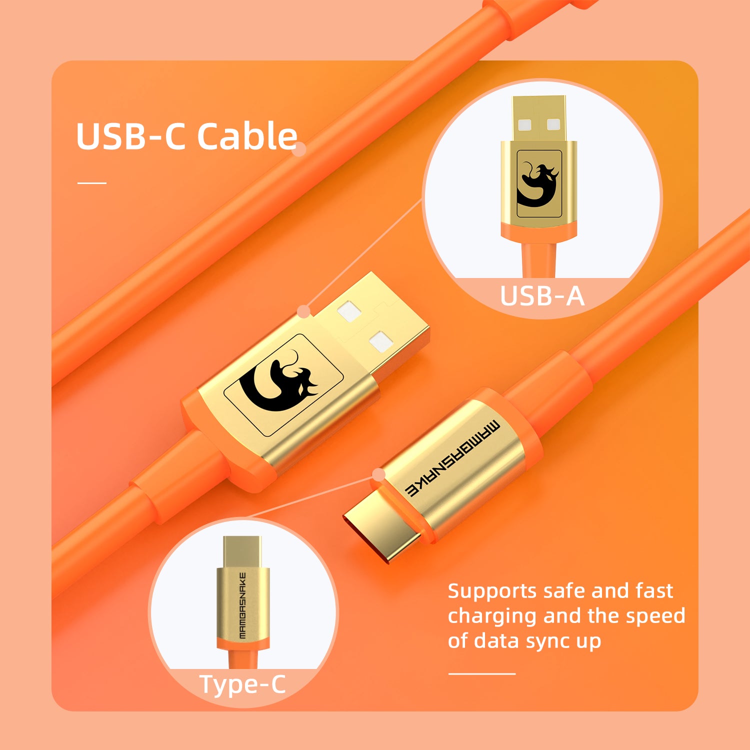 MAMBASNAKE Coiled Gaming Keyboard Cable, Pro Custom USB-C Cable for Mechanical Keyboard, TPU Spring Type-C Cable with Metal Aviation Connector