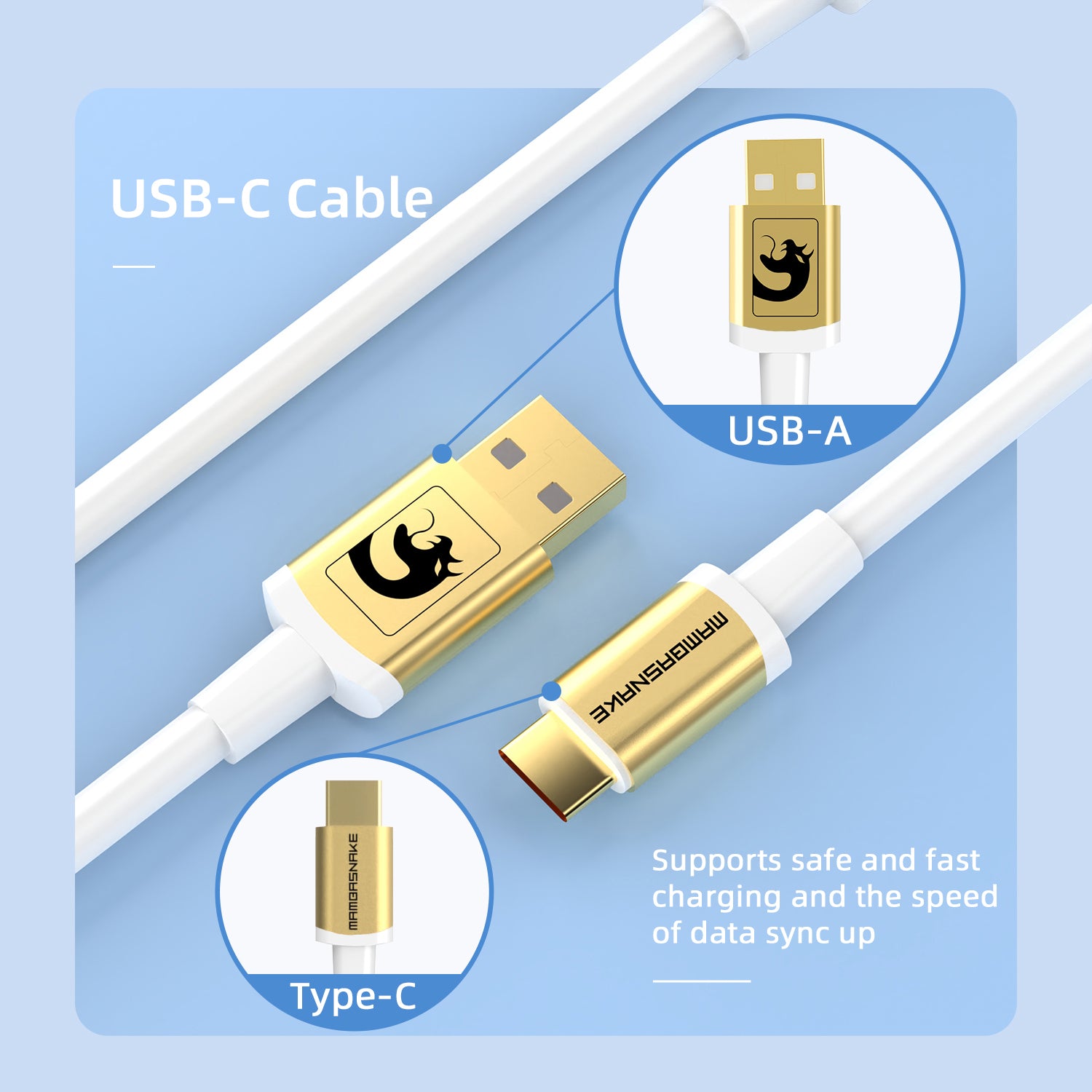 MAMBASNAKE Coiled Gaming Keyboard Cable, Pro Custom USB-C Cable for Mechanical Keyboard, TPU Spring Type-C Cable with Metal Aviation Connector