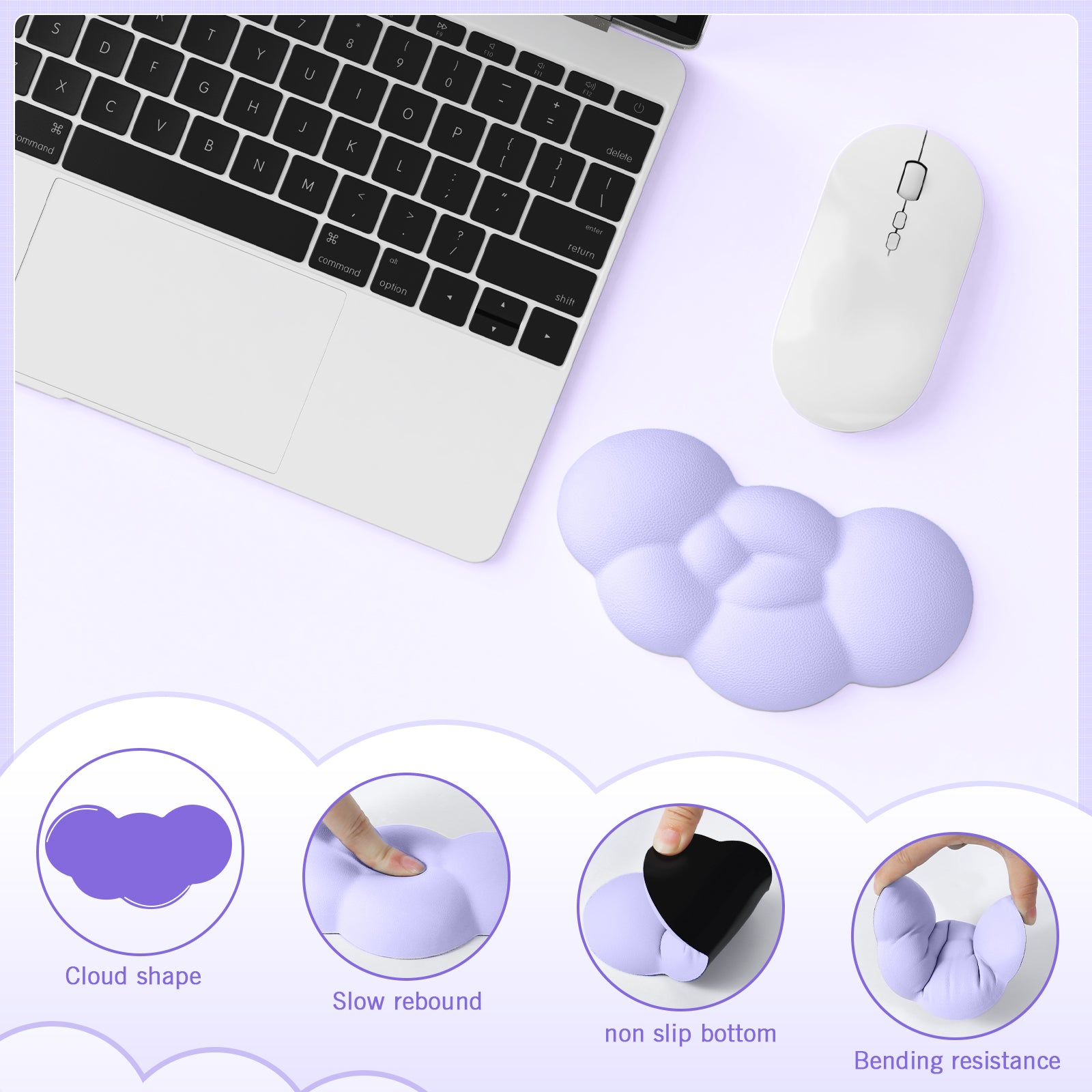 MAMBASNAKE Cloud Wrist Rest for Keyboard and Mouse, 2 in 1 Mouse pad Rests with Coaster, Ergonomic Design for Typing Pain Relief