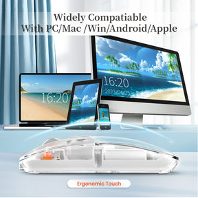 HXSJ Wireless Mouse, Slim Dual Mode Bluetooth 5.1/2.4G, Silent Rechargeable Transparent Mouse 2400 DPI, Battery Level Visible