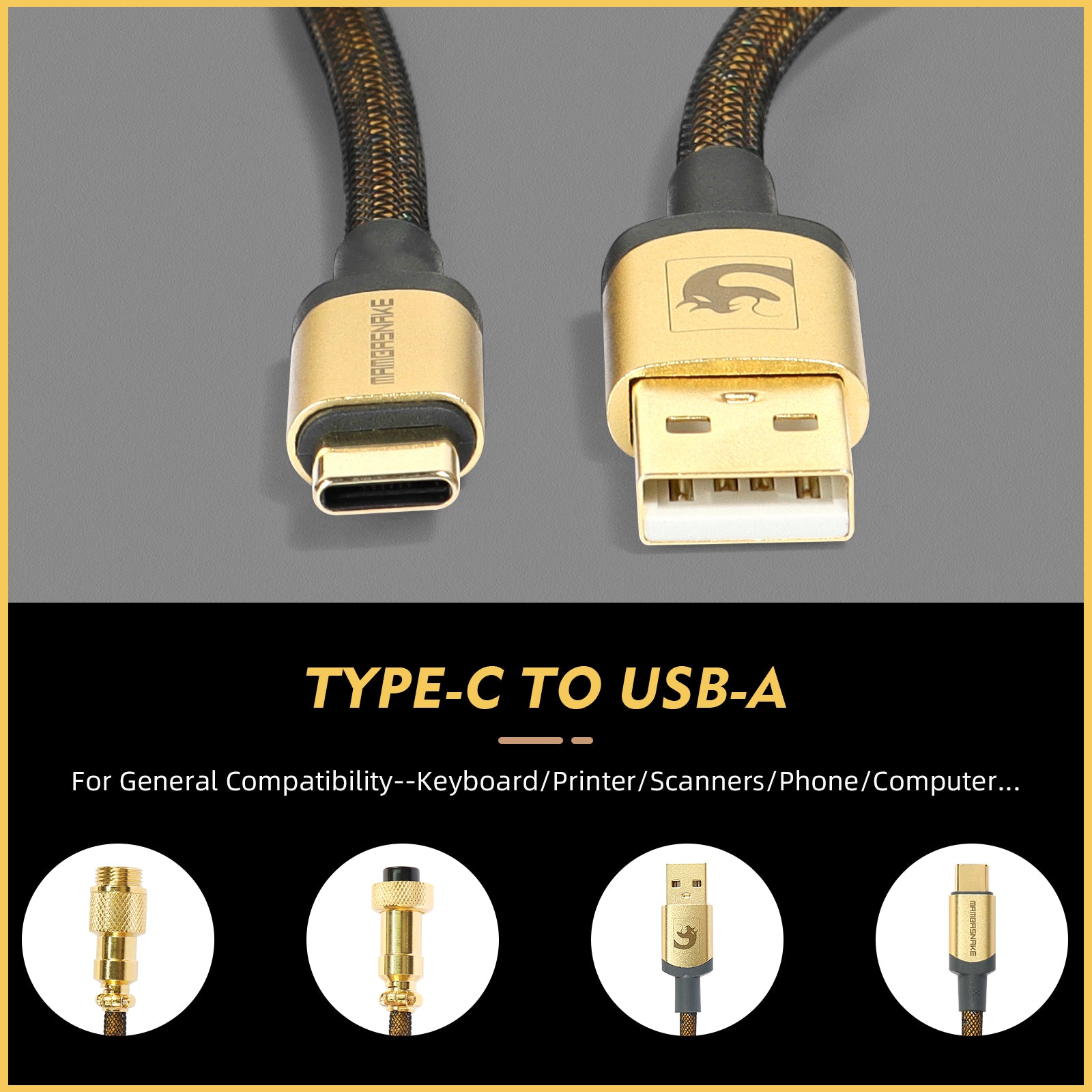 MAMBASNAKE C03 Custom Coiled USB C Cable for Gaming Keyboard, Starlight Braided Type C Charging Cable with Detachable Metal Aviator