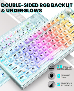 MAGIC-REFINER MK32 Wired Mechanical Gaming Transparent Keyboard, Hot Swappable, Coiled USB-C Cable, Linear Switch, Volume Knob