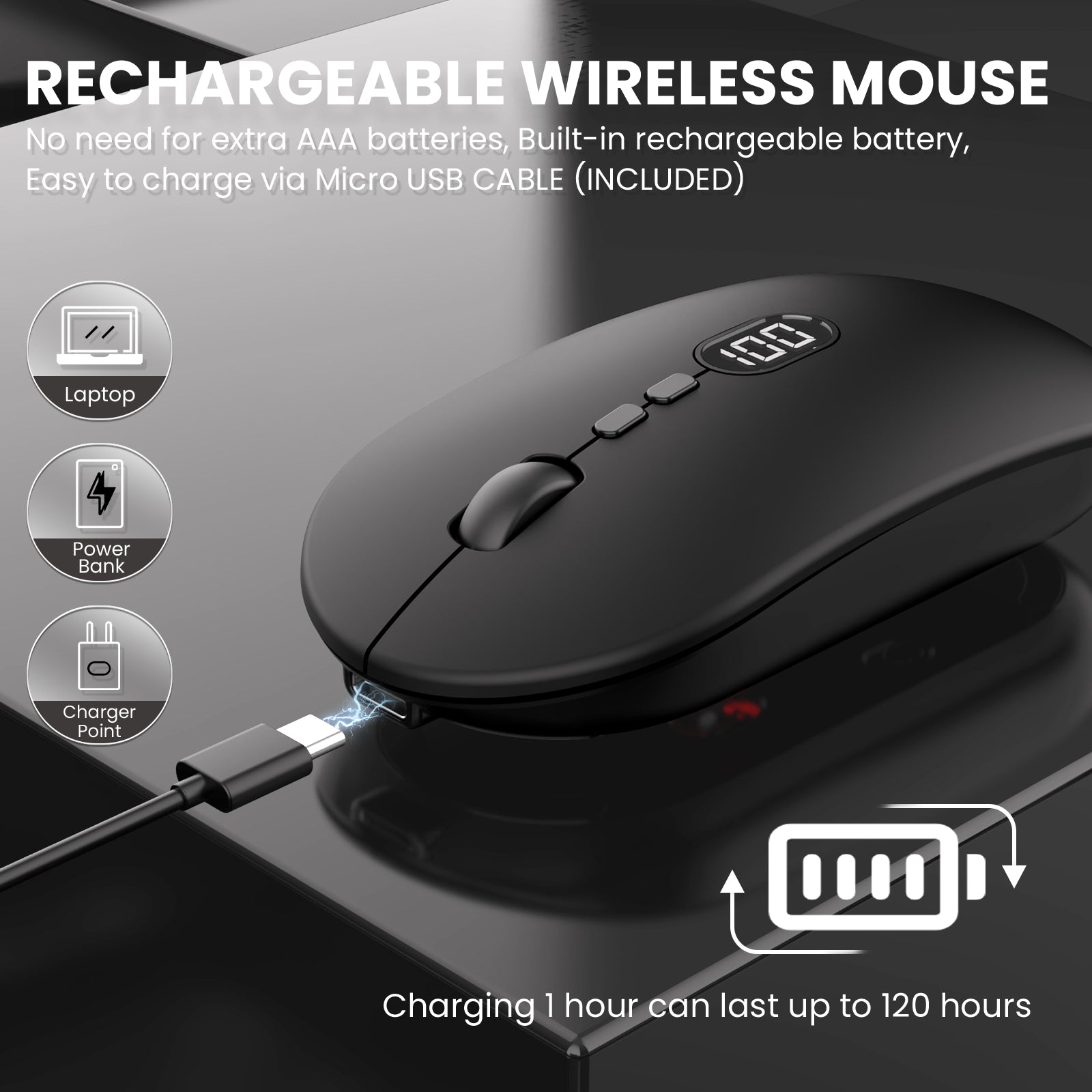 ZIYOU LANG X1 Wireless Lightweight Mouse with Battery Display Screen 2.4G Cordless Slim Mice for Laptop Silent Click Computer Mouse