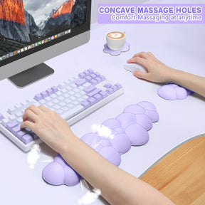 MAMBASNAKE Cloud Keyboard Mouse Wrist Rest with Coaster Set,Ergonomic Palm Rest Combo for for Comfortable Typing/Gaming -3 in 1 Set