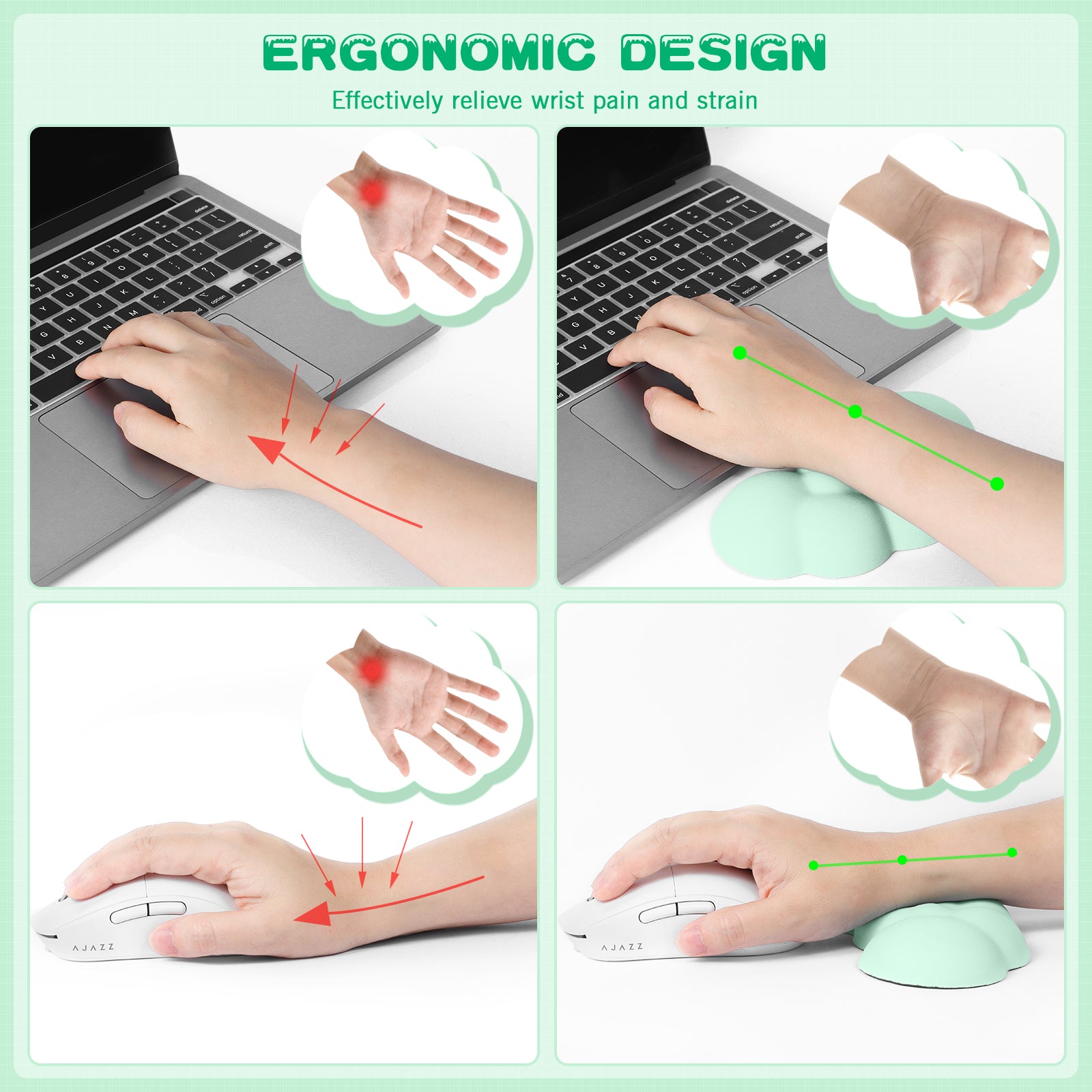 MAMBASNAKE Cloud Wrist Rest for Keyboard and Mouse, 2 in 1 Mouse pad Rests with Coaster, Ergonomic Design for Typing Pain Relief