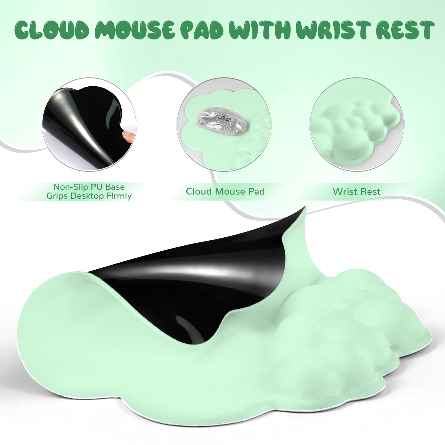 MAMBASNAKE Cloud Mouse Pad with Wrist Rest Support,Ergonomic Mouse Mat,Non-Slip Base for Comfortable and Precise Control