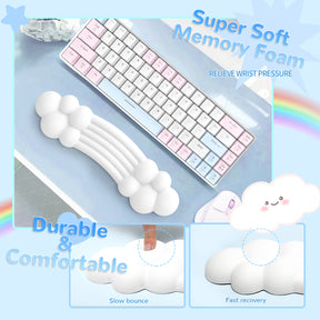 MAMBASNAKE Keyboard Cloud Wrist Rest, Memory Foam, Non-Slip Base for Typing Pain Relief, Ergonomic Wrist Support for Home Office