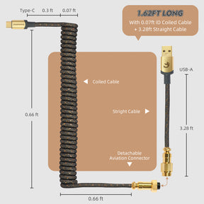 MAMBASNAKE C03 Custom Coiled USB C Cable for Gaming Keyboard, Starlight Braided Type C Charging Cable with Detachable Metal Aviator