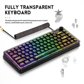 ATTACK SHARK K75 Mechanical Keyboard, Transparent PC Keycaps, Custom RGB Gaming Keyboard, Gasket QMK/VIA Keyboard, Linear Switch, Coiled Cable, TKL Hot Swappable Wired Keyboard for PC Gamer