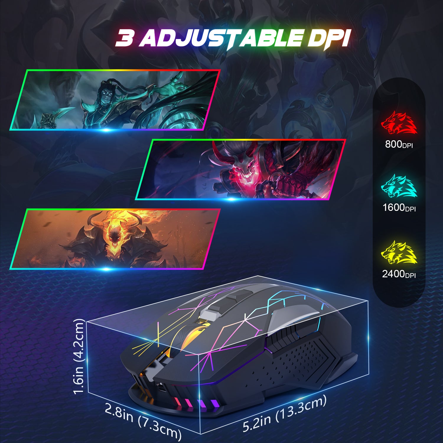 ZIYOU LANG X18 Wireless Gaming Mouse 2.4G, Rechargable-XG502, 600mAh Ultra-Long Life, 7 RGB Light, 2400 DPI, Intelligent Power Saving, Silent Click, USB Receiver, Optical, for PC/Mac/PS4/XBOX (Black)