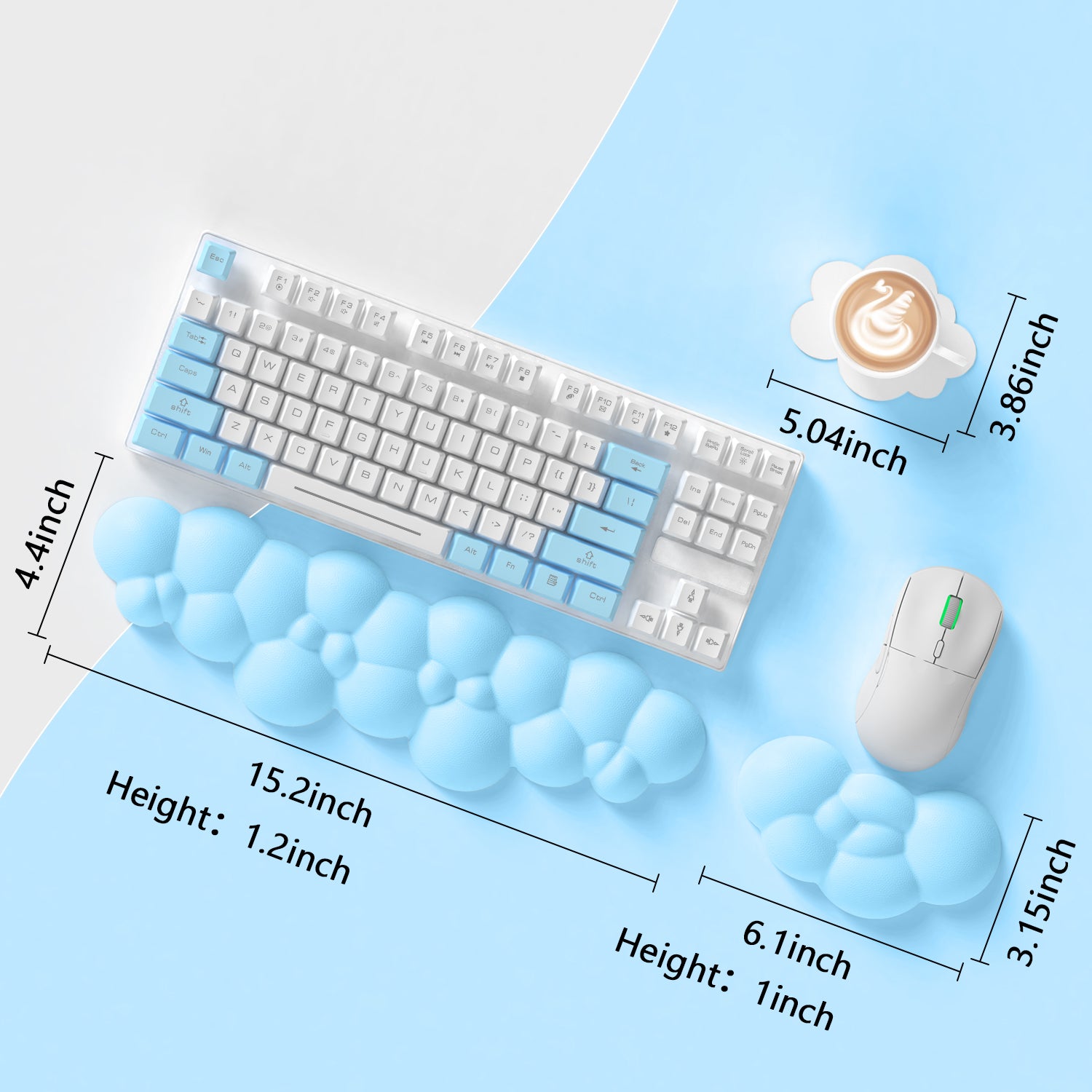 MAMBASNAKE Cloud Keyboard Mouse Wrist Rest with Coaster Set,Ergonomic Palm Rest Combo for for Comfortable Typing/Gaming -3 in 1 Set