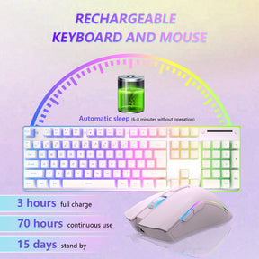 HXSJ L96 Wireless Keyboard Mouse Combo, 3000mAh Rechargeable RGB Full Size Keyboard with Pudding Keycaps +4800DPI Optical Mice, Mechanical Feel Keyboard and Mouse Set for PC Gamer