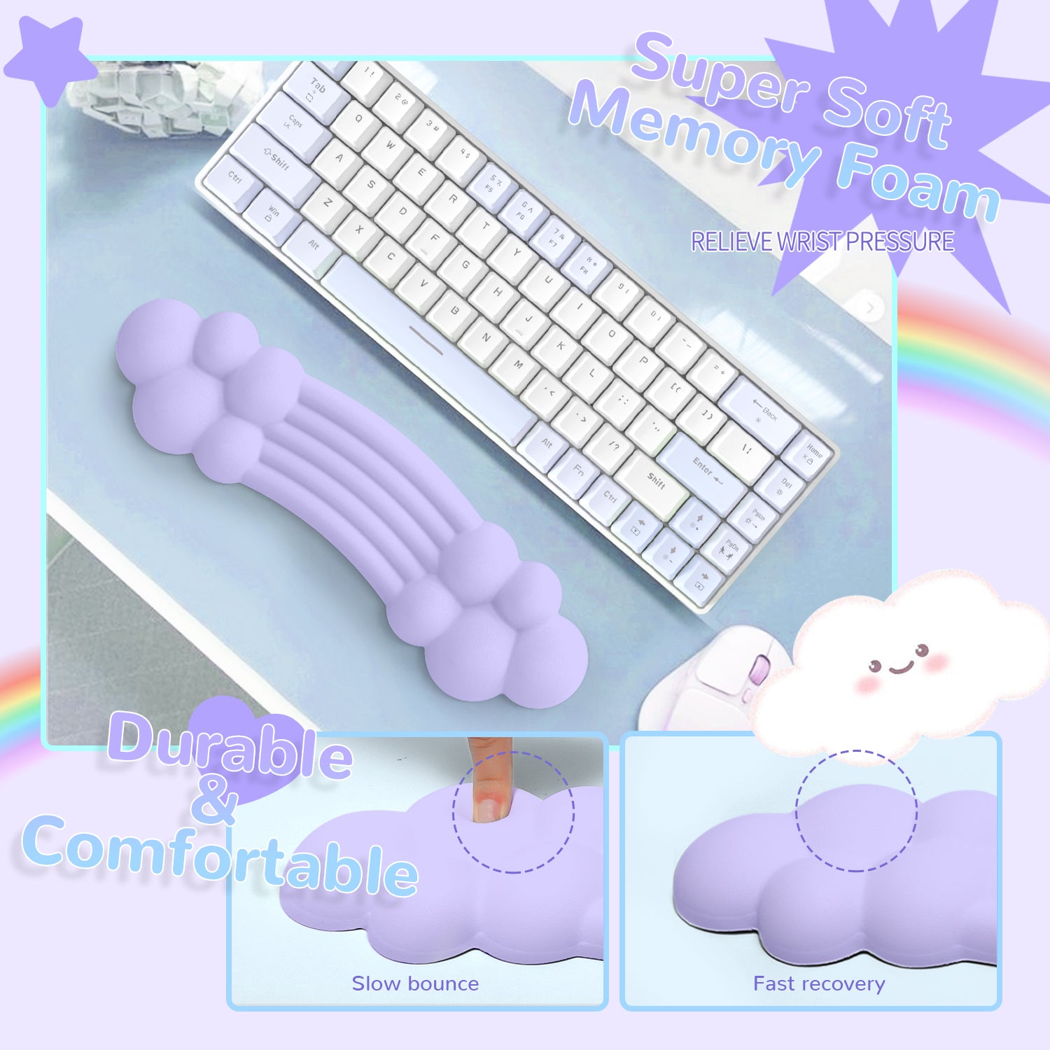 MAMBASNAKE Keyboard Cloud Wrist Rest, Memory Foam, Non-Slip Base for Typing Pain Relief, Ergonomic Wrist Support for Home Office