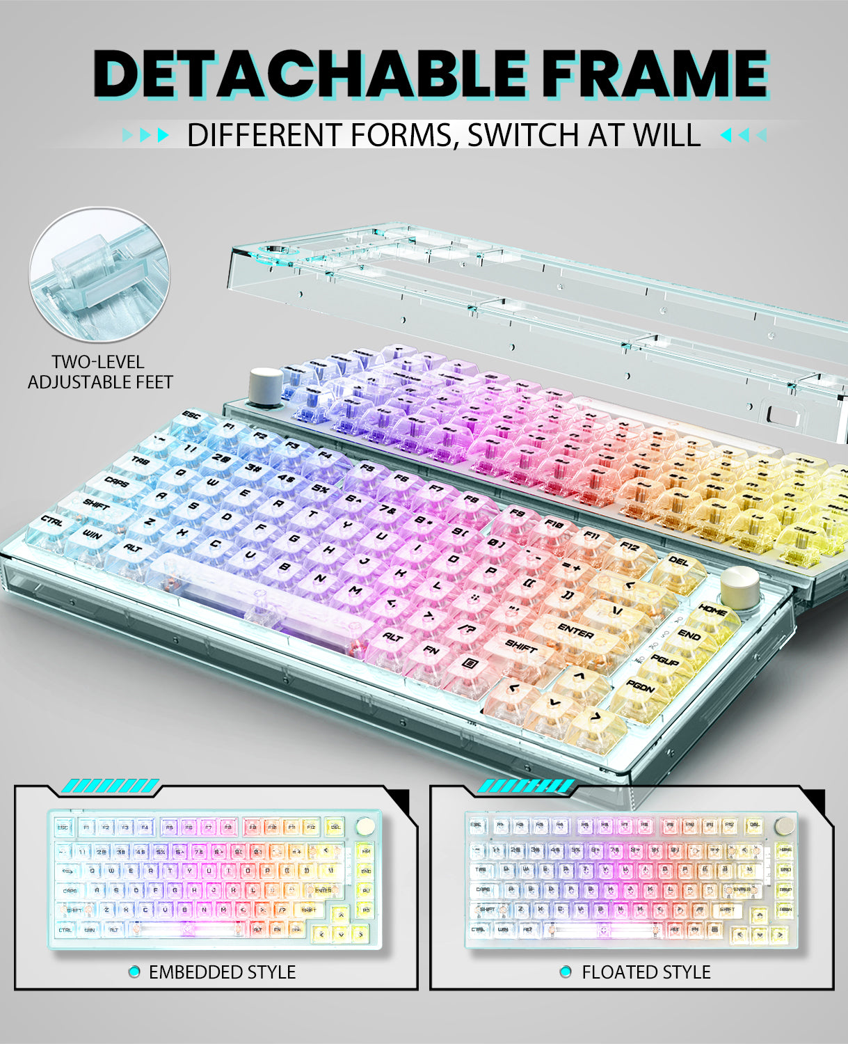 MAGIC-REFINER MK32 Wired Mechanical Gaming Transparent Keyboard, Hot Swappable, Coiled USB-C Cable, Linear Switch, Volume Knob