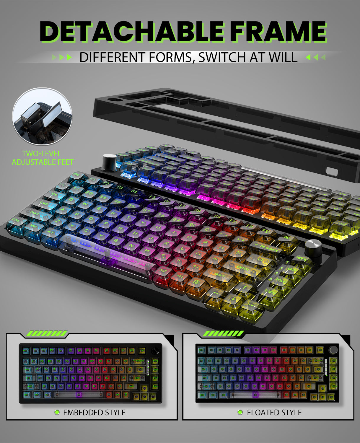 MAGIC-REFINER MK32 Wired Mechanical Gaming Transparent Keyboard, Hot Swappable, Coiled USB-C Cable, Linear Switch, Volume Knob