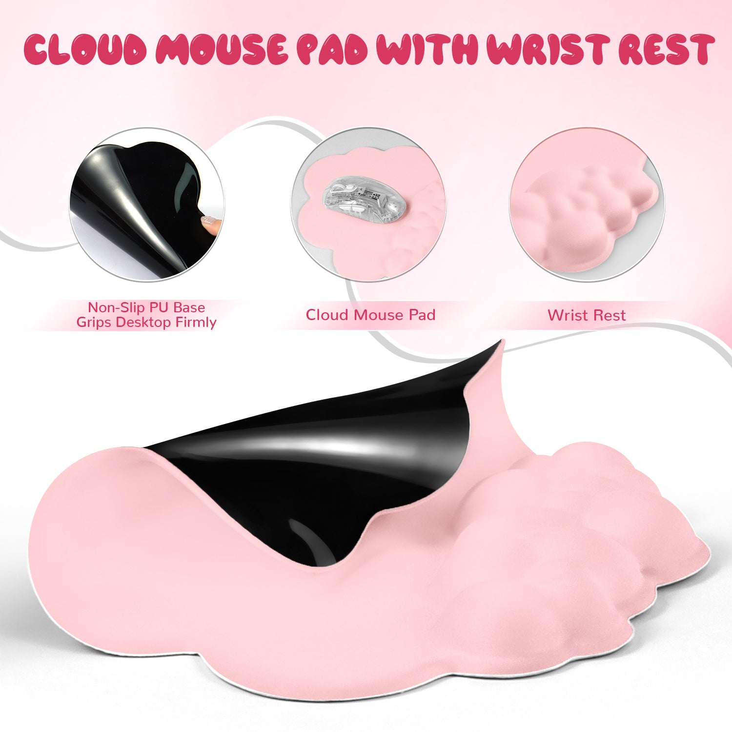 MAMBASNAKE Cloud Mouse Pad with Wrist Rest Support,Ergonomic Mouse Mat,Non-Slip Base for Comfortable and Precise Control