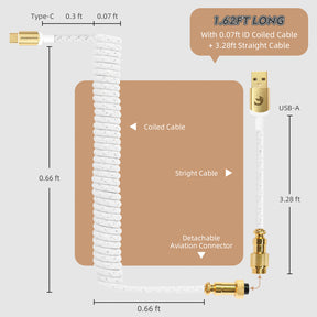 MAMBASNAKE C03 Custom Coiled USB C Cable for Gaming Keyboard, Starlight Braided Type C Charging Cable with Detachable Metal Aviator