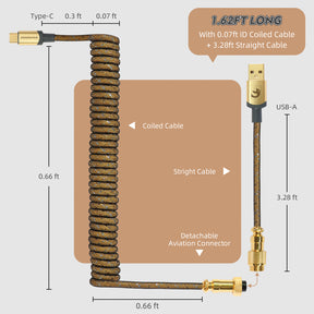 MAMBASNAKE C03 Custom Coiled USB C Cable for Gaming Keyboard, Starlight Braided Type C Charging Cable with Detachable Metal Aviator