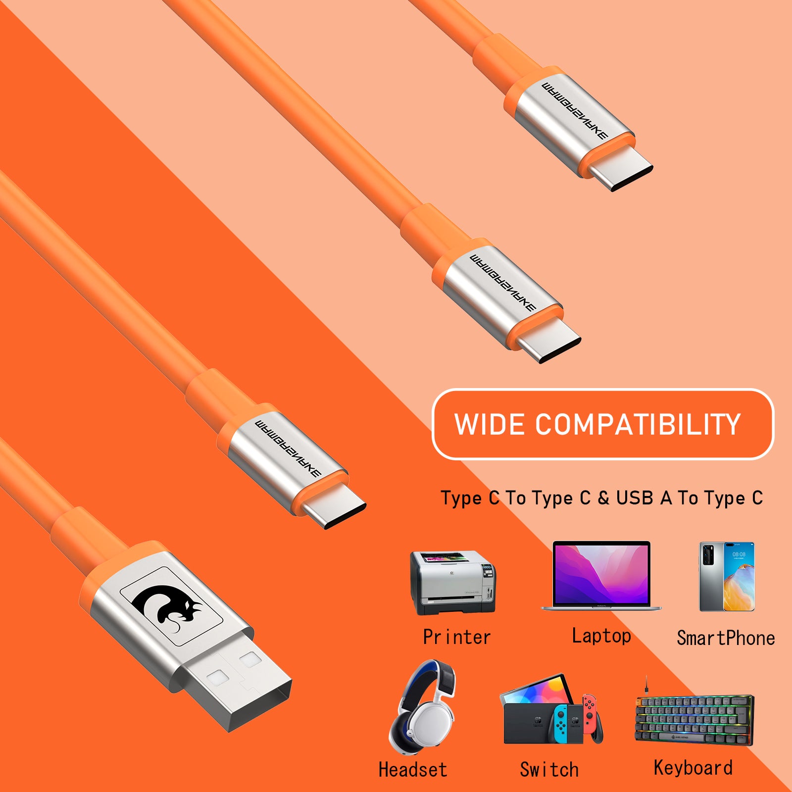 MAMBASNAKE C04 Coiled USB C Cable for Gaming Keyboards, Custom 2 In 1 Charging Cable with 5 Pin Aviator Connector For Phone/Laptop