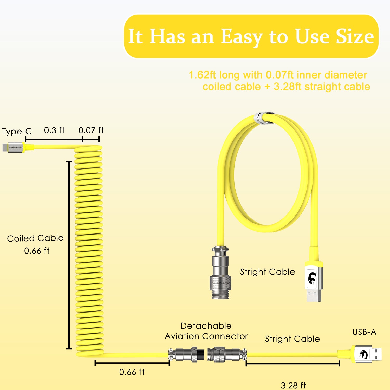 MAMBASNAKE Coiled Gaming Keyboard Cable, Pro Custom USB-C Cable for Mechanical Keyboard, TPU Spring Type-C Cable with Metal Aviation Connector