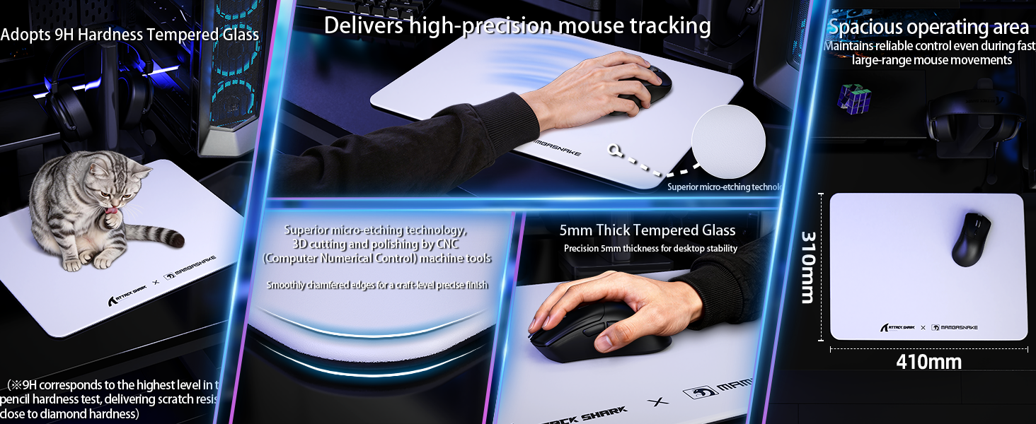 MAMBASNAKE CM05SE Tempered Glass Gaming Mouse Pad