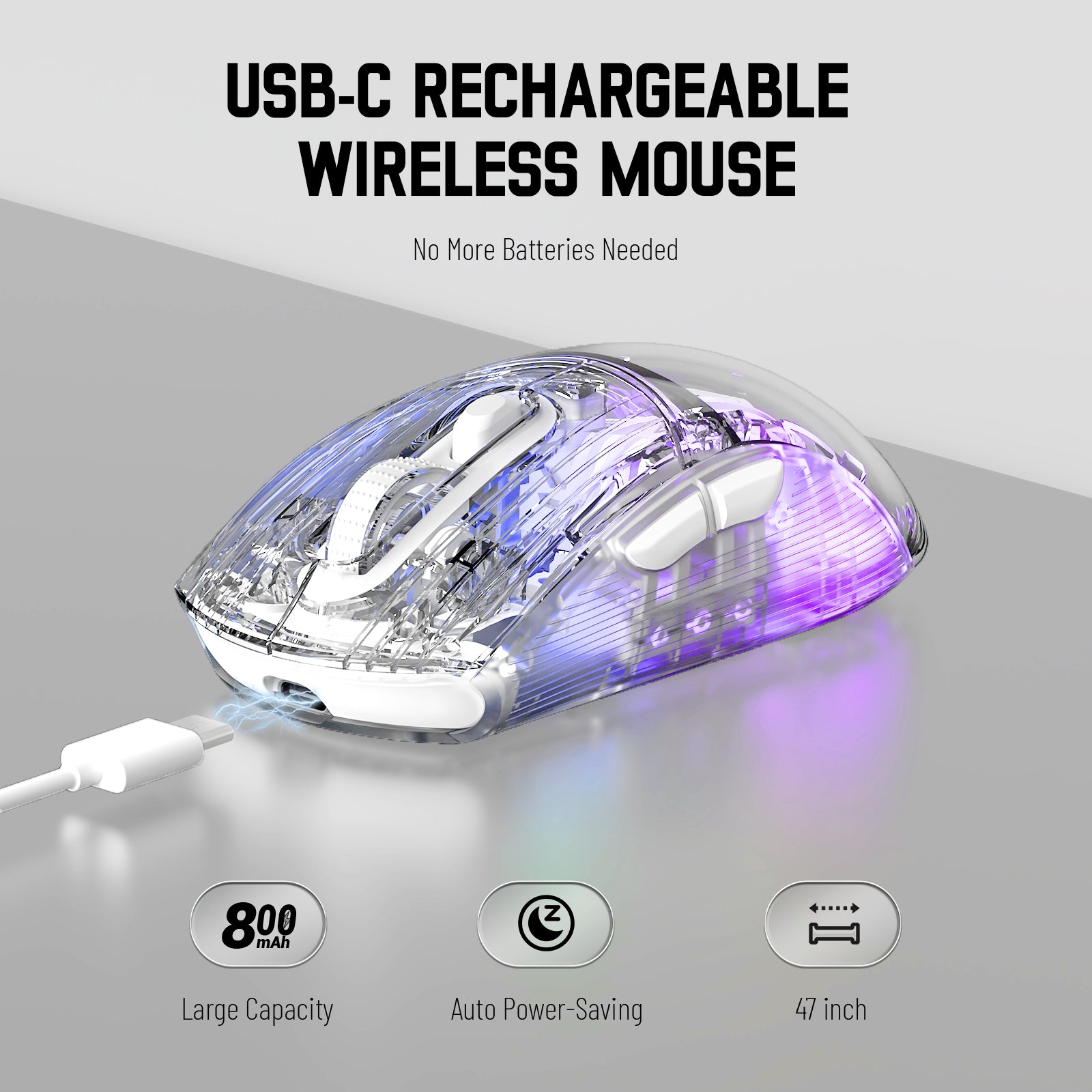 ATTACK SHARK X2 Wireless Transparent Gaming Mouse, Tri-Mode(2.4Ghz, Bluetooth 5.0, USB C Wired), PixArt 3212-RGB Backlit-2400DPI