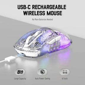 ATTACK SHARK X2 Wireless Transparent Gaming Mouse, Tri-Mode(2.4Ghz, Bluetooth 5.0, USB C Wired), PixArt 3212-RGB Backlit-2400DPI