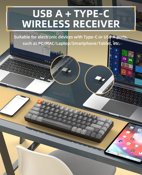 ZIYOU LANG K68 60% Wireless Mechanical Keyboard, 2.4Ghz/Bluetooth 5.0 Dual Mode 2-in-1 Receiver 68 Keys Hot Swappable