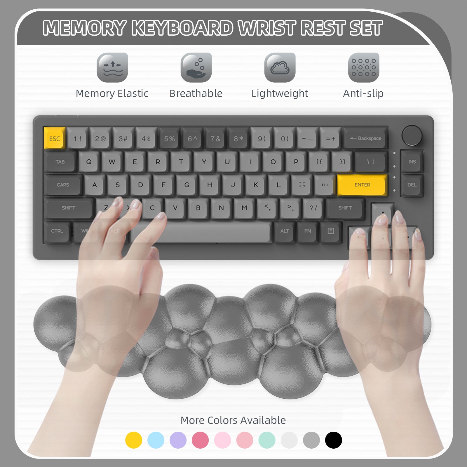 MAMBASNAKE Keyboard Cloud Wrist Rest, Memory Foam, Non-Slip Base for Typing Pain Relief, Ergonomic Wrist Support for Home Office