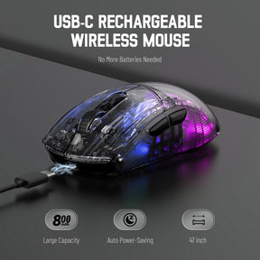 ATTACK SHARK X2 Wireless Transparent Gaming Mouse, Tri-Mode(2.4Ghz, Bluetooth 5.0, USB C Wired), PixArt 3212-RGB Backlit-2400DPI