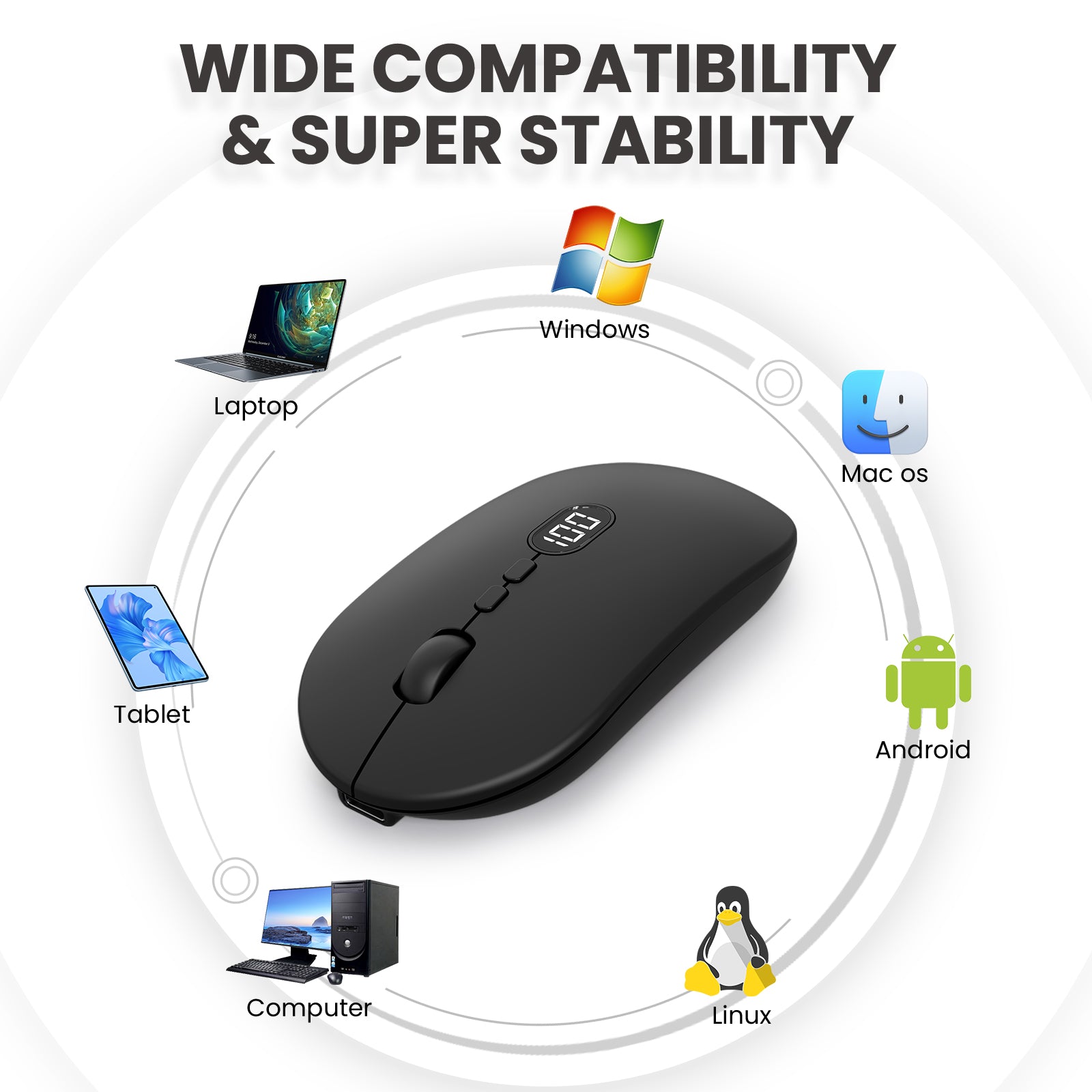 ZIYOU LANG X1 Wireless Lightweight Mouse with Battery Display Screen 2.4G Cordless Slim Mice for Laptop Silent Click Computer Mouse