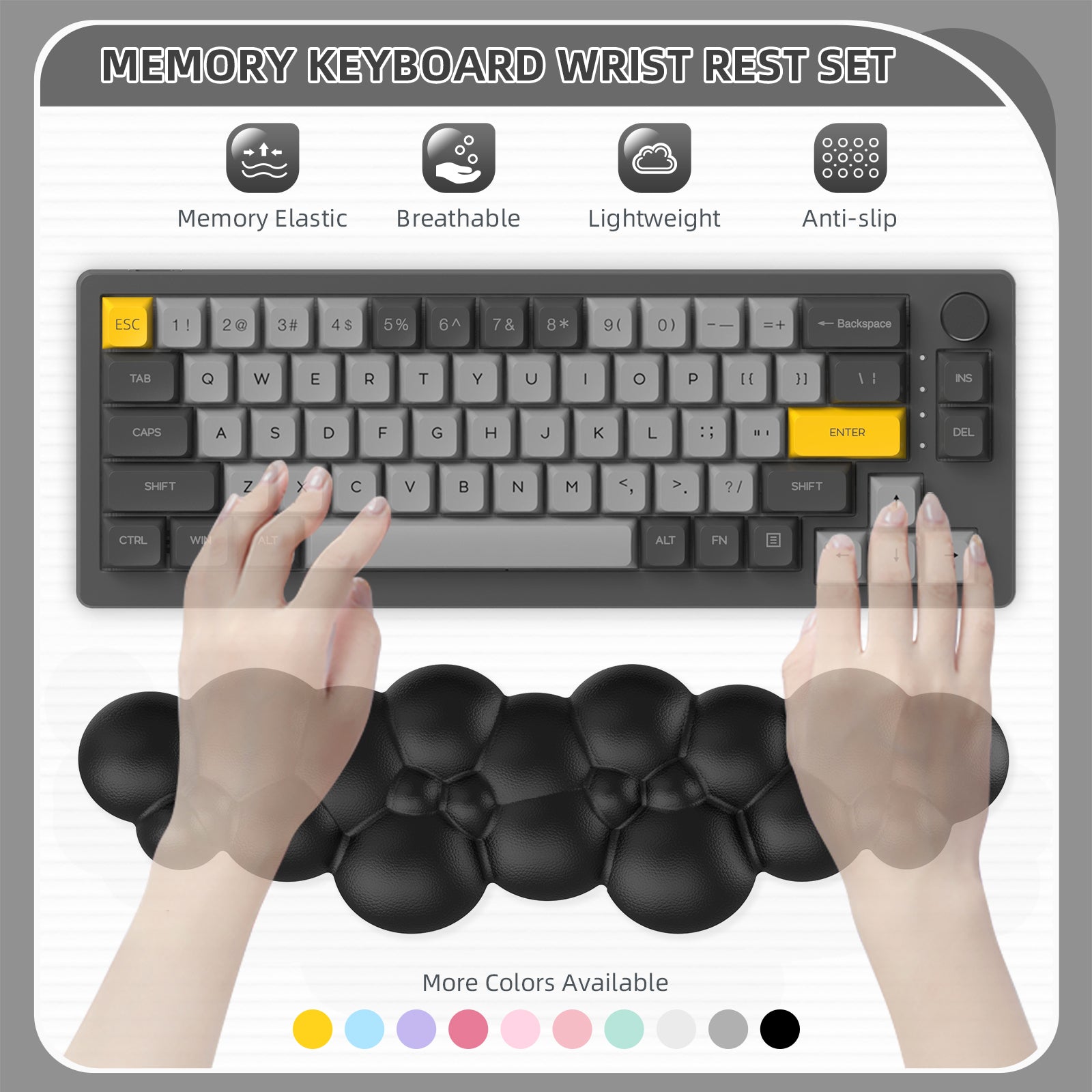 MAMBASNAKE Keyboard Cloud Wrist Rest, Memory Foam, Non-Slip Base for Typing Pain Relief, Ergonomic Wrist Support for Home Office