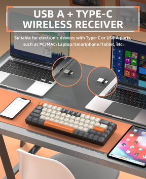 ZIYOU LANG K68 60% Wireless Mechanical Keyboard, 2.4Ghz/Bluetooth 5.0 Dual Mode 2-in-1 Receiver 68 Keys Hot Swappable