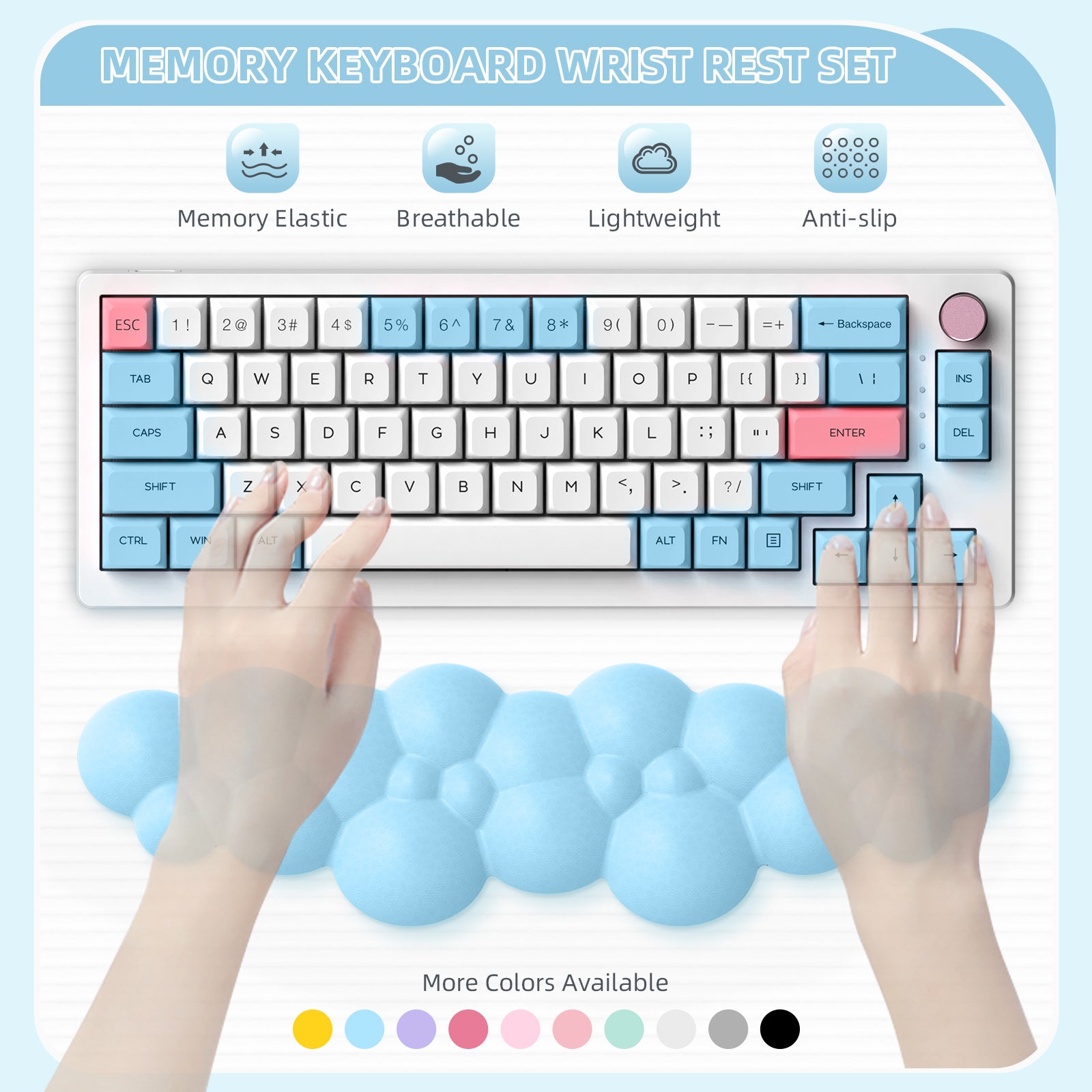 MAMBASNAKE Keyboard Cloud Wrist Rest, Memory Foam, Non-Slip Base for Typing Pain Relief, Ergonomic Wrist Support for Home Office