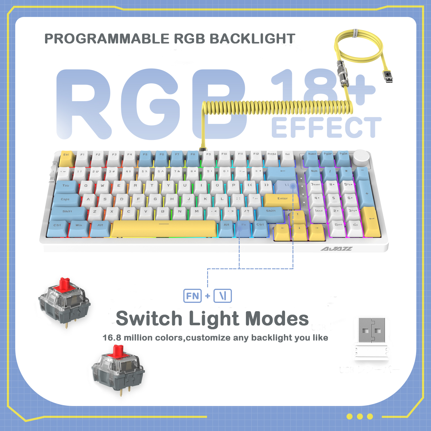 AJAZZ AK992 Hotswap Mechanical Keyboard,LIGHTSYNC RGB,4000mAh Battery,2.4Ghz/BT5.0/Wired, GASKET Mount ,99 Key with Volume Knob,PBT Keycaps for Win/Mac