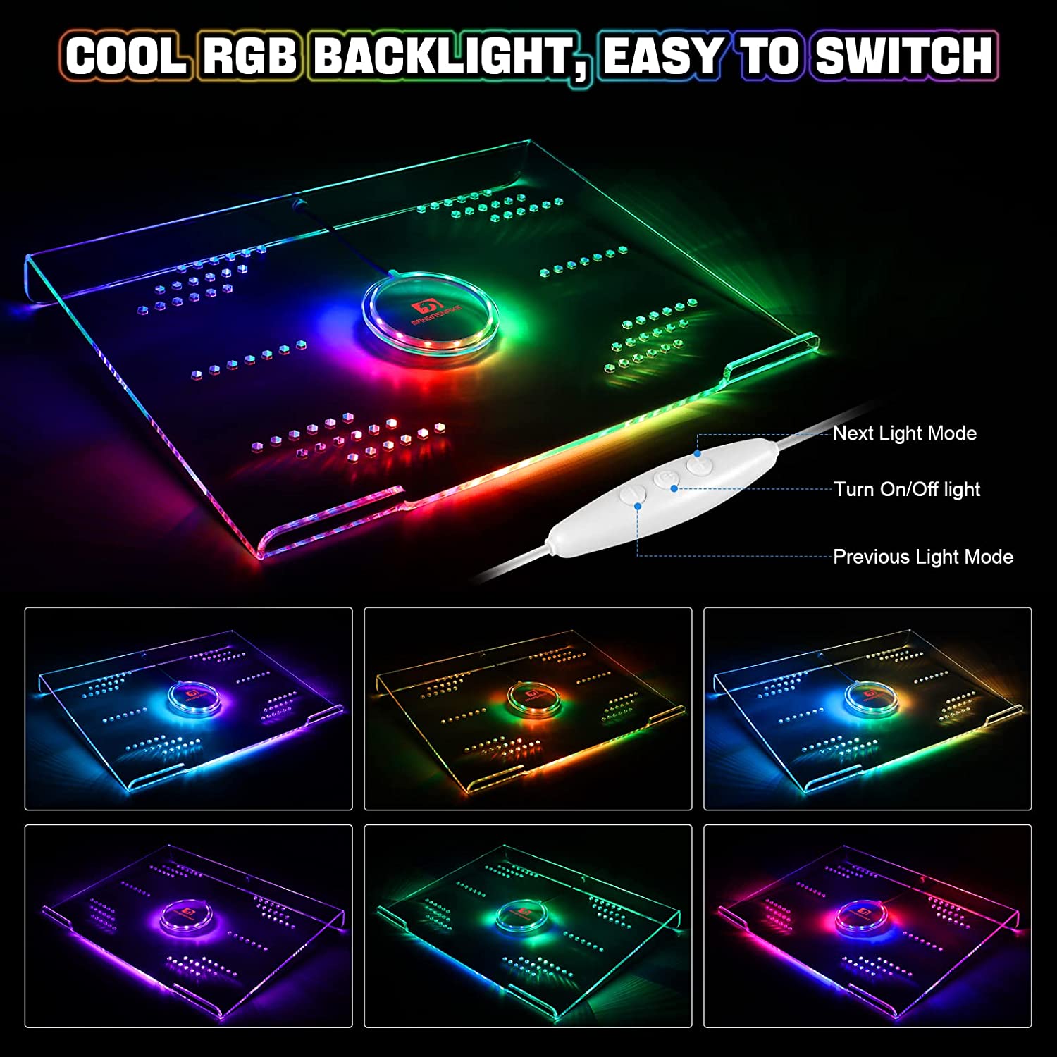 MAMBASNAKE Acrylic Laptop Stand, 366 RGB LED Light Effects, Premium Transparent Acrylic Material, Tablet Tray Stand, Transparent Laptop Base, Honeycomb, Notebook Cooler, Dissipation, 14 * 11 * 2in