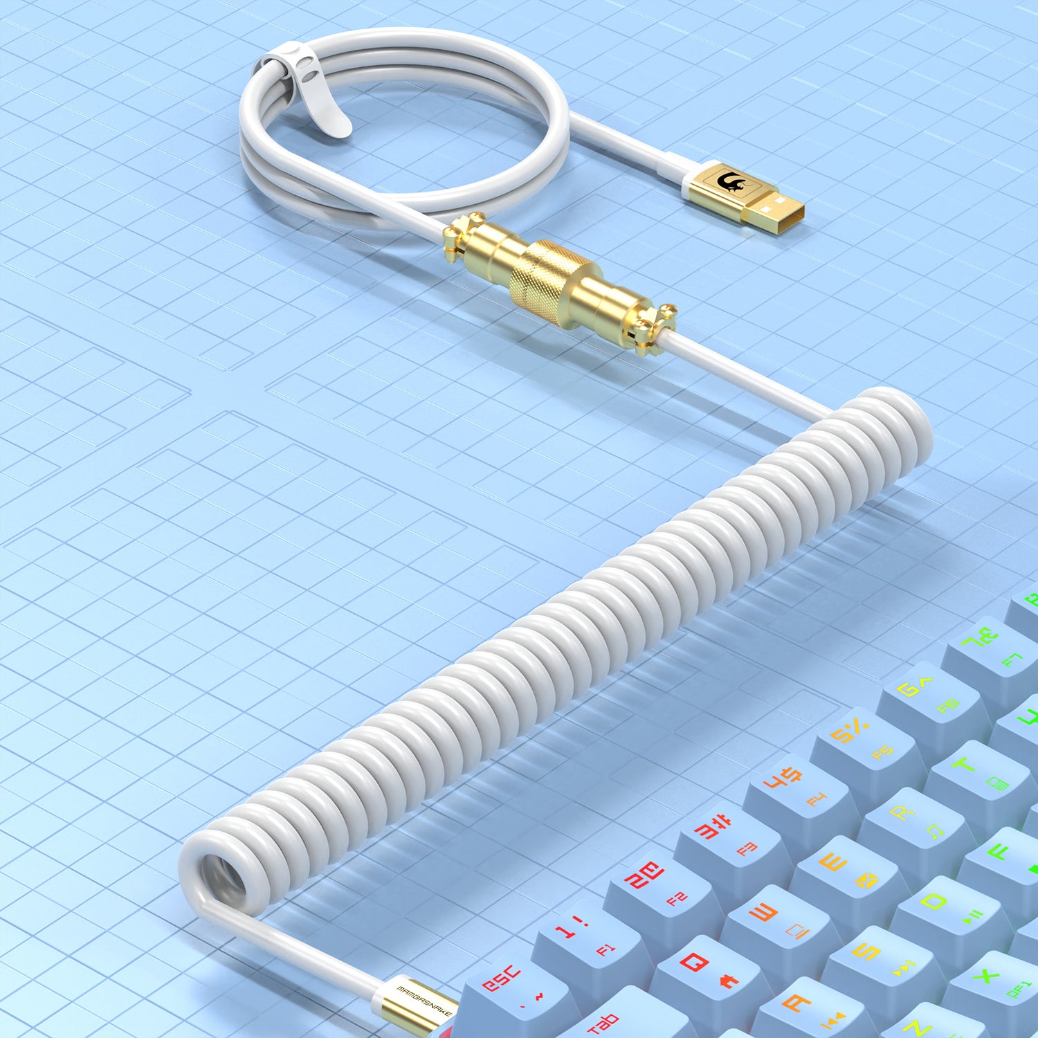 MAMBASNAKE Coiled Gaming Keyboard Cable, Pro Custom USB-C Cable for Mechanical Keyboard, TPU Spring Type-C Cable with Metal Aviation Connector