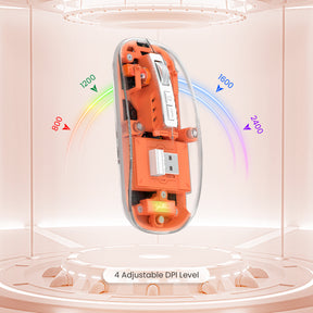 HXSJ Wireless Mouse, Slim Dual Mode Bluetooth 5.1/2.4G, Silent Rechargeable Transparent Mouse 2400 DPI, Battery Level Visible