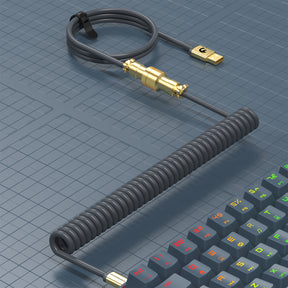 MAMBASNAKE Coiled Gaming Keyboard Cable, Pro Custom USB-C Cable for Mechanical Keyboard, TPU Spring Type-C Cable with Metal Aviation Connector