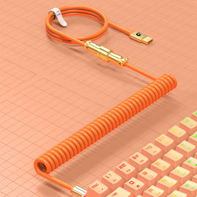 MAMBASNAKE Coiled Gaming Keyboard Cable, Pro Custom USB-C Cable for Mechanical Keyboard, TPU Spring Type-C Cable with Metal Aviation Connector